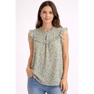 LC Lauren Conrad Green Floral Ruffle Blouse Cottagecore Boho Top Women's